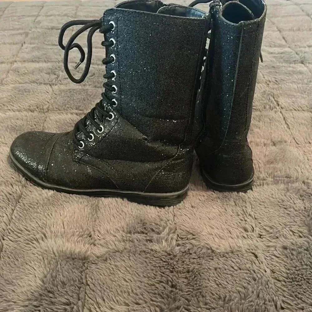 Black glitter combat boots